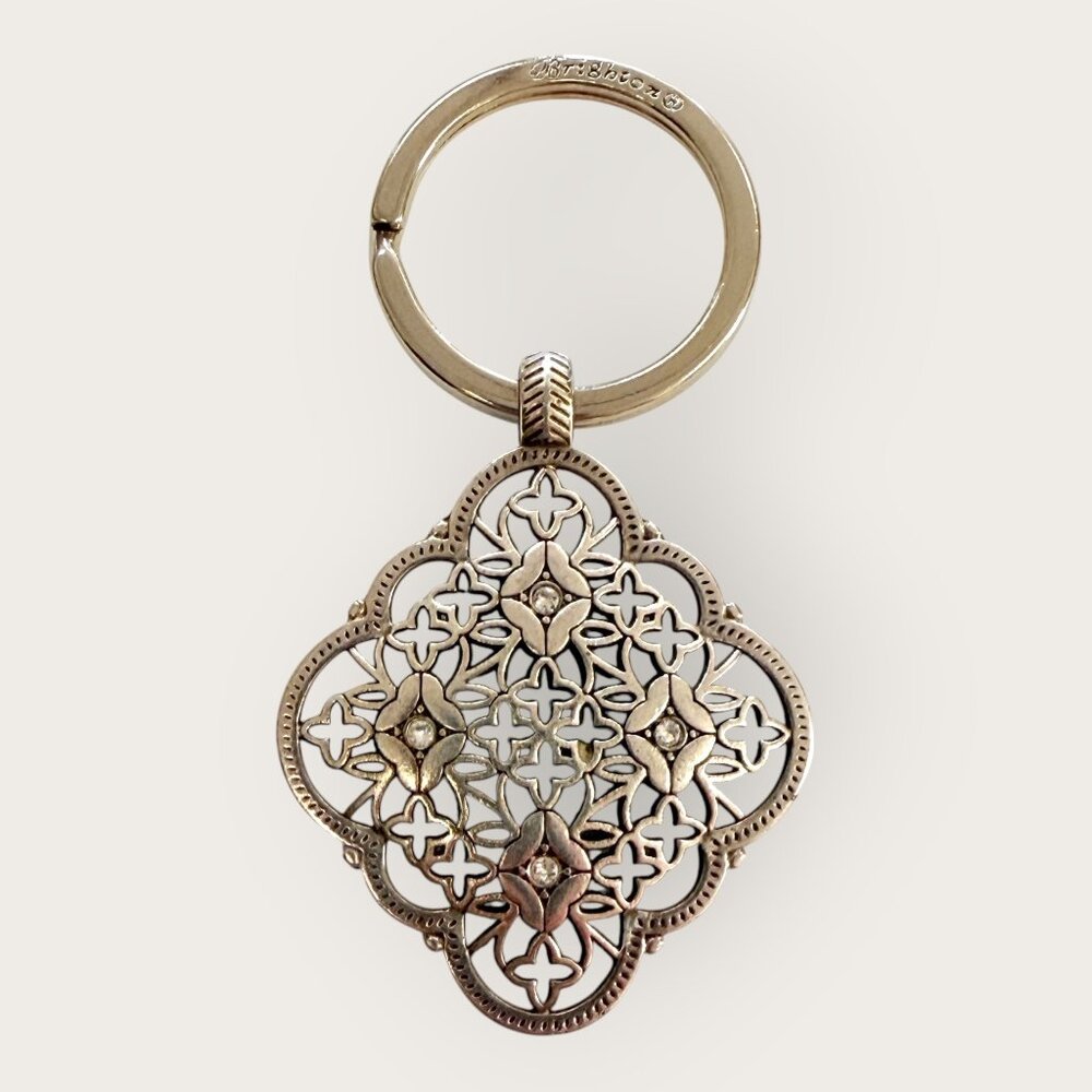 Brighton Silver Tone Keyring Keychain Ornate Filigree Design Crystal Accents